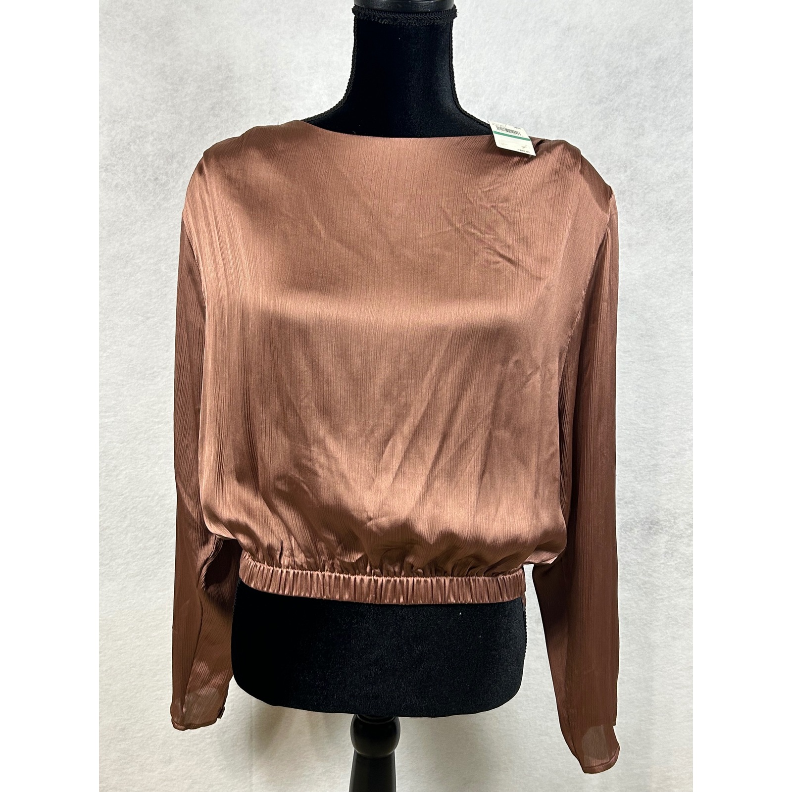 Astr The Label Dusty Rose Satin Crop Blouse Women's L Long Sleeve Nwt